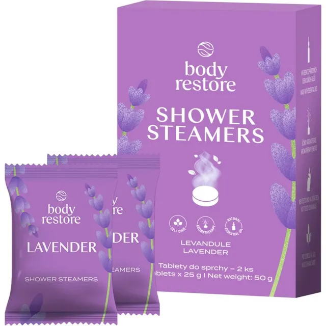 Body Restore Lavender Shower Steamers dušitabletid lavendl lõhnaga 2x25 g