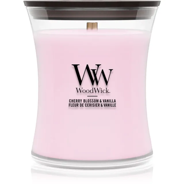 Woodwick Cherry Blossom & Vanilla lõhnaküünal puidust taht 275 g