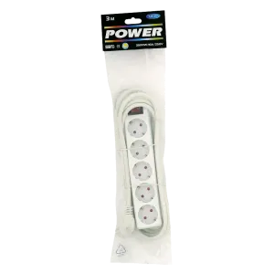 Pikendusjuhe Power 3m 5pesa valge+lüliti