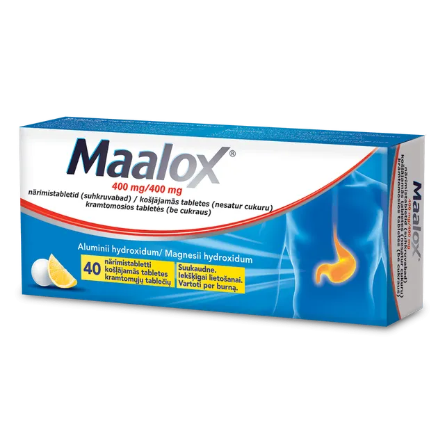 MAALOX (SUHKRUVABA) NÄRIMISTABLETT 400MG+400MG N40