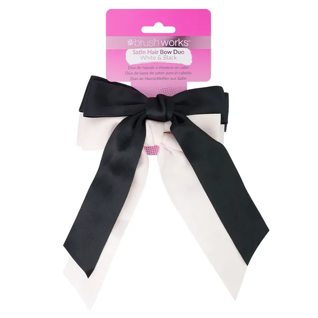 BRUSHWORKS Satin Hair Bow Duo White & Black
