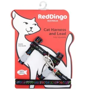 Kassi traksid ja jalutusrihm, disainmustriga Squiggles Black (Red Dingo)