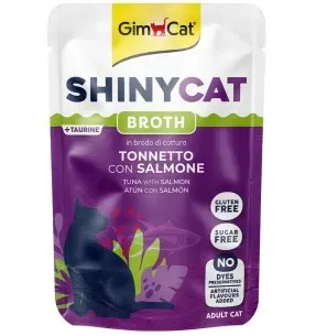 ShinyCat kassikonserv, tuun ja lõhe rohkes kalapuljongis, einekotikeses (GimCat)