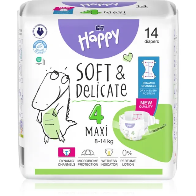 BELLA Baby Happy Soft&Delicate ühekordsed mähkmed kanalitega Maxi 8-14 kg 14 tk