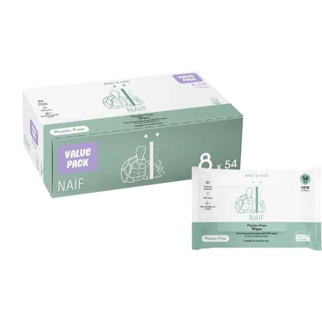 Naif Baby & Kids Plastic Free Wipes Niisked salvrätikud lastele sünnist alates 8x54 tk