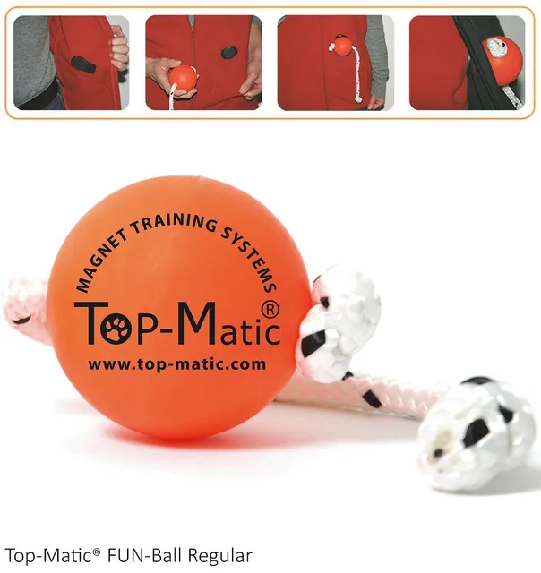 Top-Matic FUN-Ball Regular, magnetpall koera treenimiseks, oranž nööriga