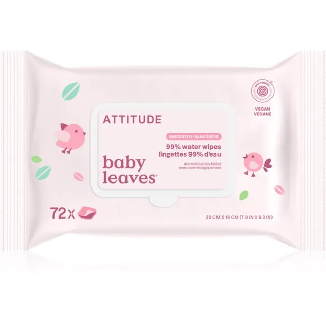 Attitude Baby Leaves Water Wipes Niisked salvrätikud lõhnatu 72 tk