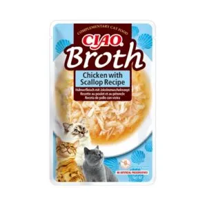 Inaba Churu Ciao Broth Kana ja Kammkarp puljong rebitud lihaga kassile 40g