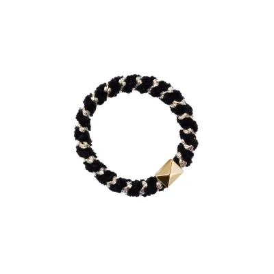 DARK Fluffy Fat Hair Tie W/Gold