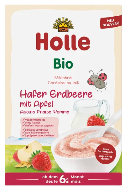 Piimakaerapuder maasikate ja õuntega beebidele alates 6. elukuust, ökoloogiline
