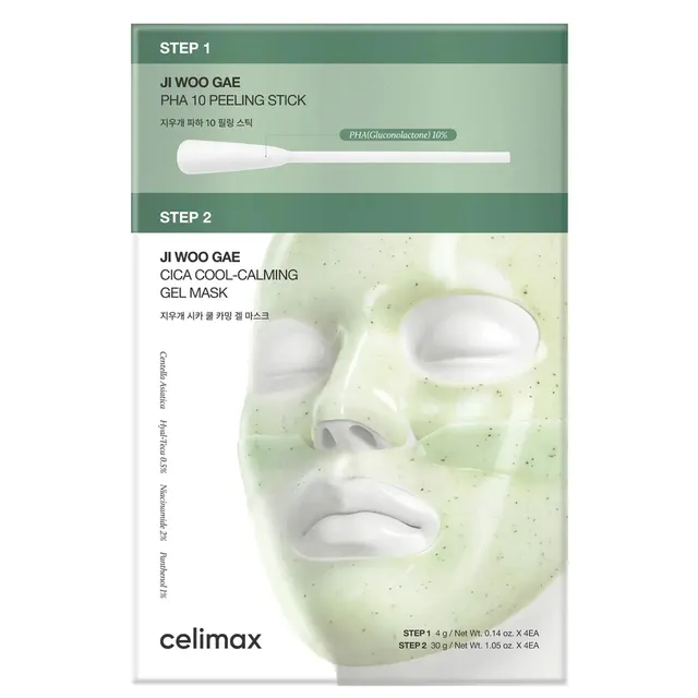 CELIMAX Ji Woo Gae Cica PHA Peel 2-Step Gel Mask 4x30g