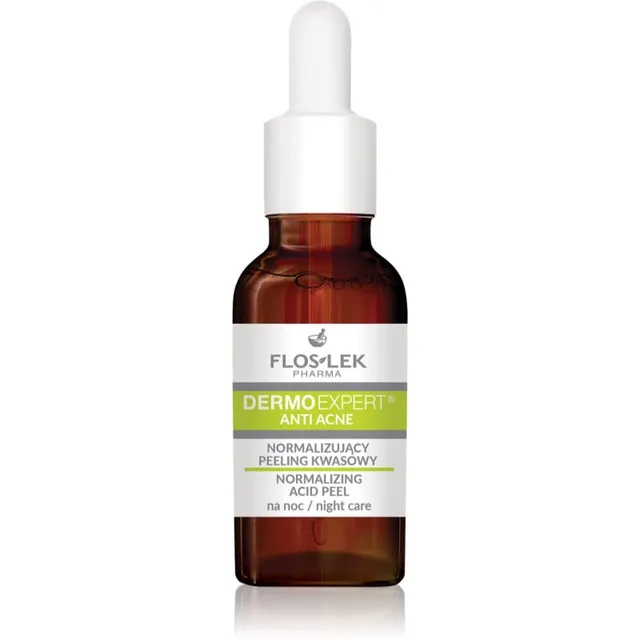 FlosLek Pharma DermoExpert Anti Acne Õrn öine kooriv seerum näonaha seisundi normaliseerimiseks 30 ml