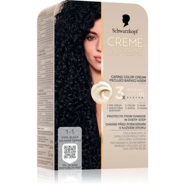 Schwarzkopf Creme Supreme Püsijuuksevärv varjund 1-1 Cool Black 60 ml