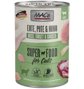 MAC's konserv kassile PARDI-, KALKUNI- ja KANALIHAGA teraviljavaba (Superfood Cat Duck, Turkey & Chicken)