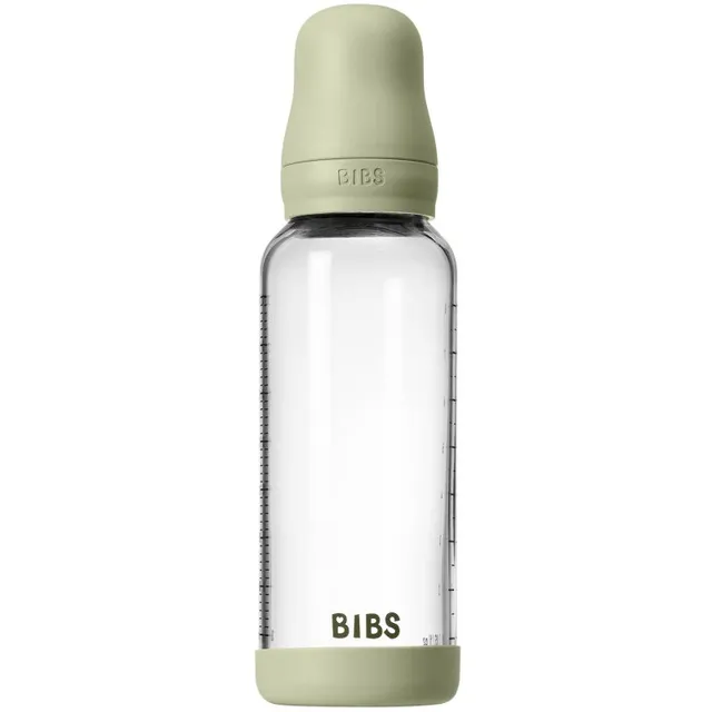 BIBS Baby Glass Bottle Silicone koolikuid ennetav pudel silikoonist lutiga Sage 1 tk