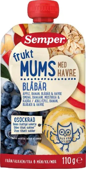 Puuviljapüree Fruktmums kaera- ja mustikaga, alates 6 kuust