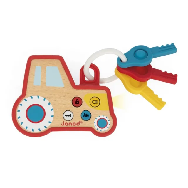 Janod Sound and Light Tractor Keychain aktiveeriv mänguasi puidust 18m+ 1 tk