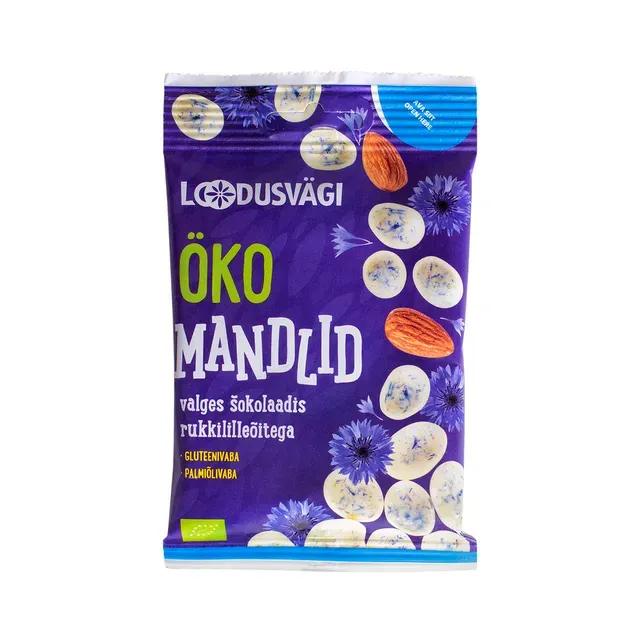 ÖKO näks, mandlid valges rukkililleõitega šokolaadis, LOODUSVÄGI, 50 g