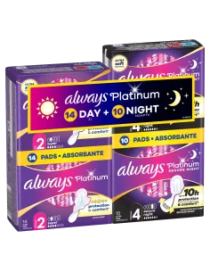 Always Platinum hügieenisidemed Day (suurus 2-14 tk) ja Night (suurus 4-10 tk)