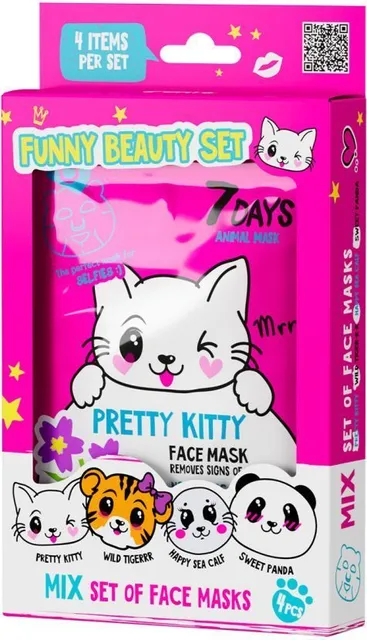 7DAYS Animal Mask Gift Set Funny Beauty Set Pretty Kitty Mix (4pcs)