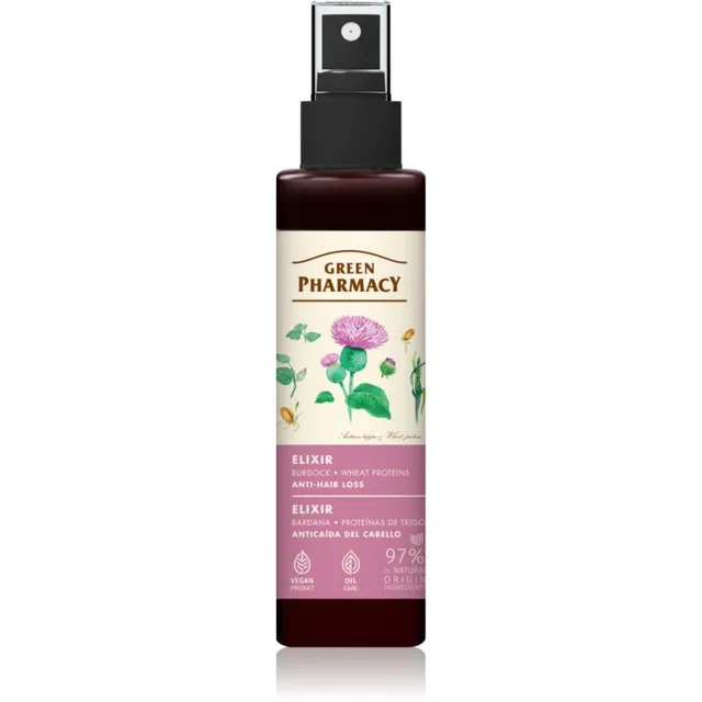 Green Pharmacy Burdock & Wheat proteins Elixir Juustesse jäetav juuksehooldus juuste väljalangemise vastu 150 ml