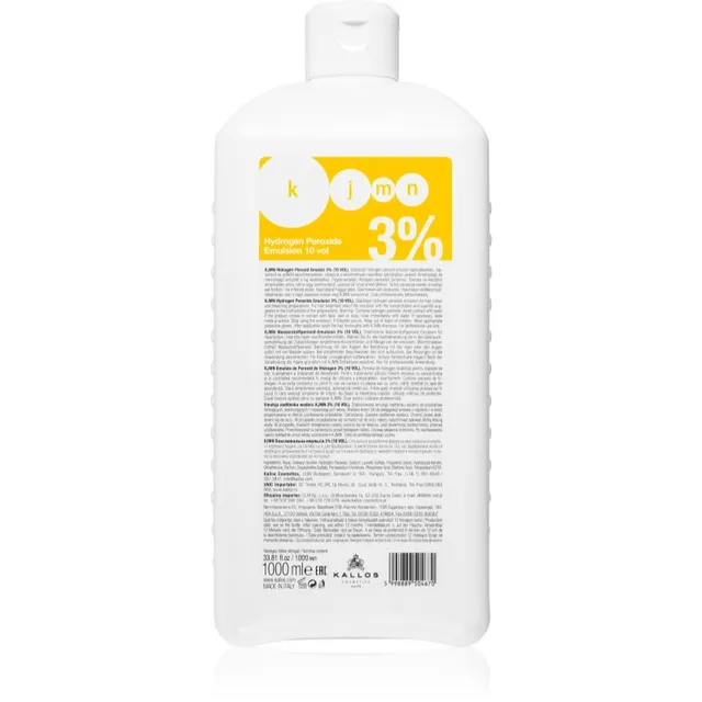 Kallos KJMN Professional Hydrogen Peroxide Aktiveeriv emulsioon 3% 10 vol. professionaalseks kasutamiseks 1000 ml
