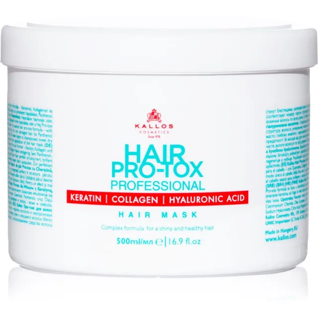 Kallos Hair Pro-Tox Mask õhukestele ja kahjustatud juustele kookosõli, hüaluroonhappe ja kollageeniga 500 ml