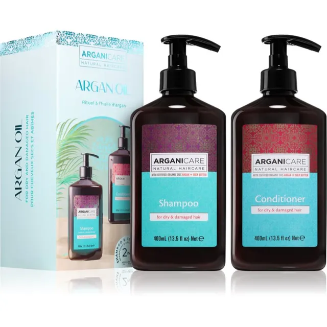 Arganicare Argan Oil Set Kinkekomplekt kuivadeleja kahjustatud juustele 1 tk