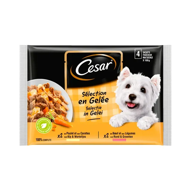 Täistoit. Koeraeine kanaliha-porgandi ja loomaliha-köögiviljadega tarretises, CESAR, 400g