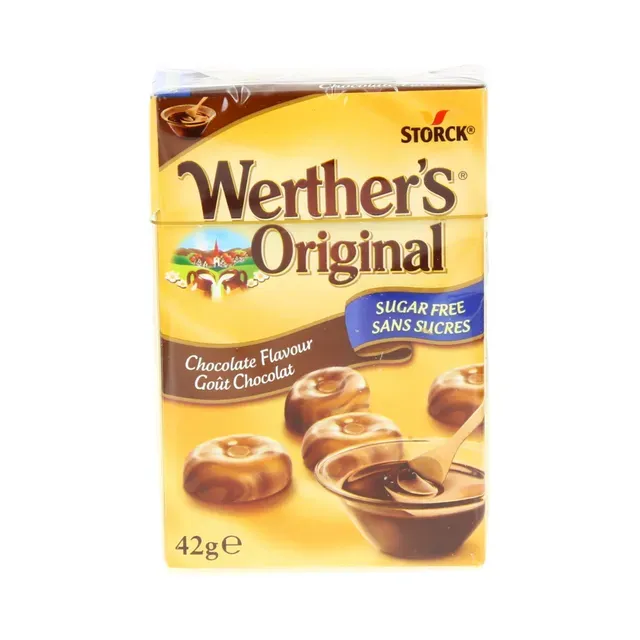 Suhkruvabad koorekompvekid šokolaadimaitselised magusainetega, WERTHER'S ORIGINAL, 42 g