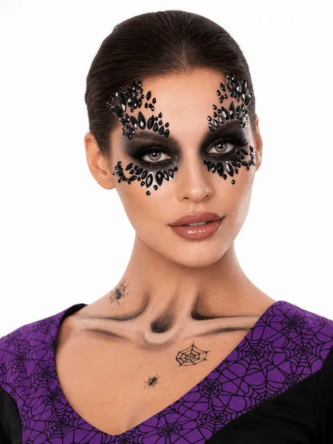 Smiffy's Deluxe Black Widow Kit Tattoos, Jewels, Make Up, Glitter & Applicators