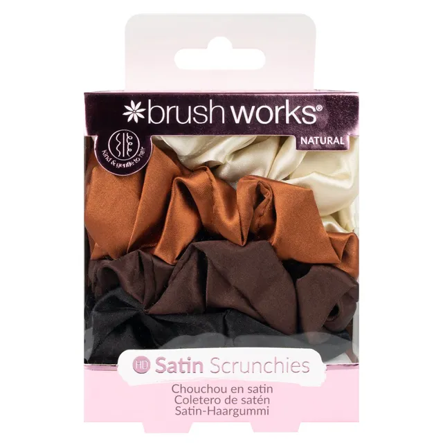 BRUSHWORKS Natural HD Satin Scrunchies 4pcs