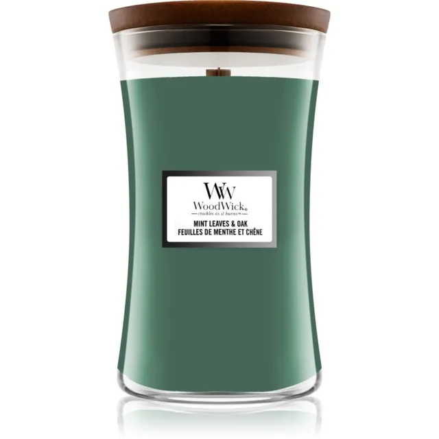 Woodwick Mint Leaves & Oak lõhnaküünal puidust taht 609.5 g
