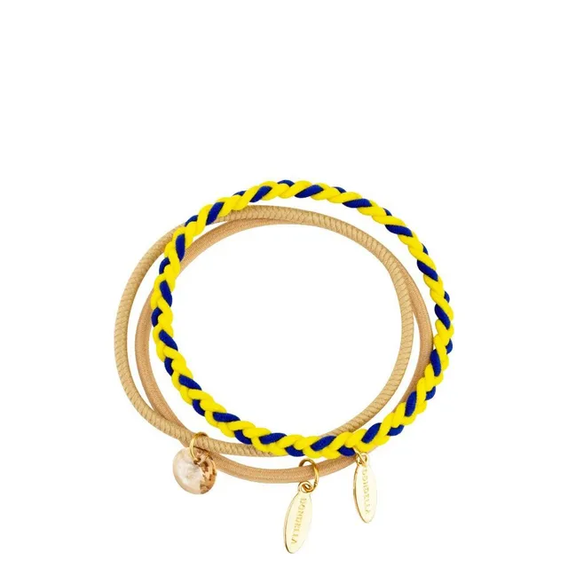 DONDELLA Premium Elastic Blue, Yellow & Beige Hair Ring x3