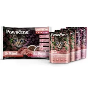 Pawsome! einekotikesed kassipoegadele, MIX neljane pakk (2 x veis, 2 x kalkun)