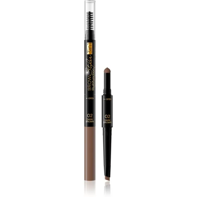 Eveline Cosmetics Brow Styler Täpne kulmupliiats kolm-ühes varjund 02 Dark Brown 1,2 g