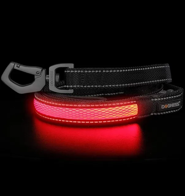 LED-valgusega tekstiilist jalutusrihm koerale, must, 8 valgusrežiimi (Dogness)