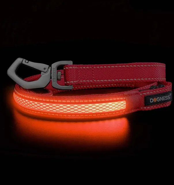 LED-valgusega tekstiilist jalutusrihm koerale, punane, 8 valgusrežiimi (Dogness)