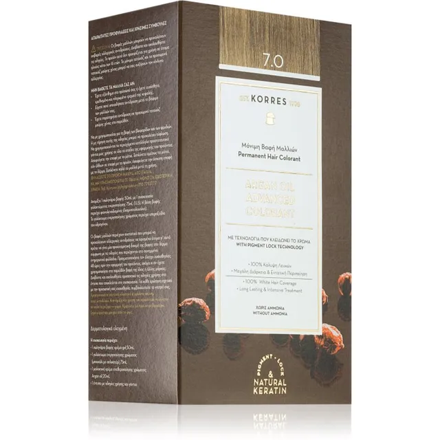 Korres Argan Oil Püsijuuksevärv argaaniaõliga varjund 7.0 Blonde 50 ml