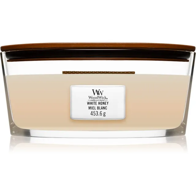 Woodwick White Honey lõhnaküünal puidust taht (hearthwick) 453 g