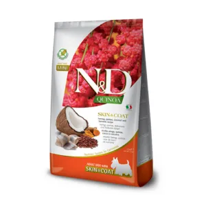 Farmina Quinoa Skin & Coat Mini heeringaga tundlikule nahale ja karvale koeratoit 800g