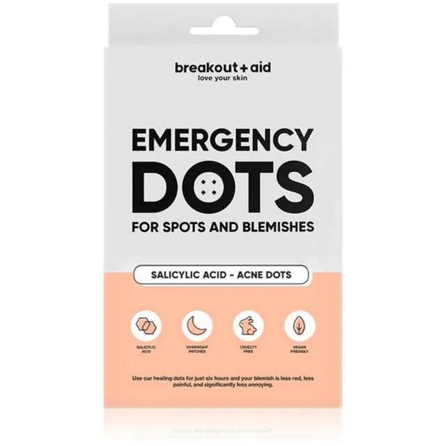 breakout + aid Emergency Dots For Spots and Blemishes Akne hooldus näole, rinnale ja seljale salitsüülhappega 72 tk