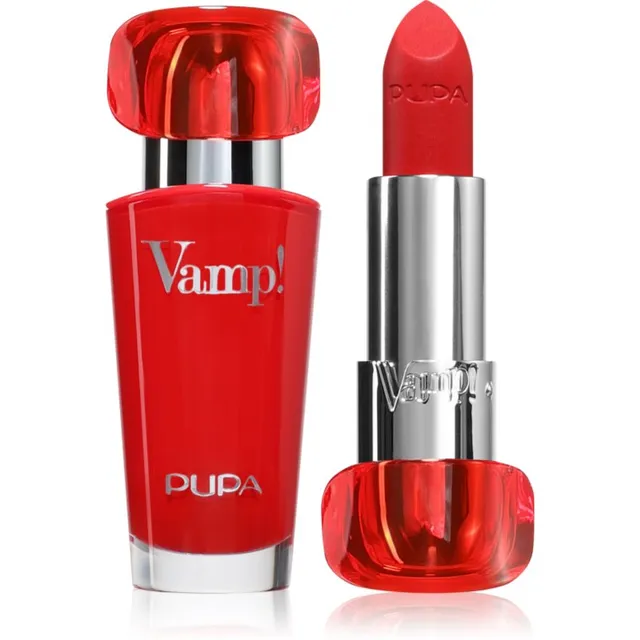 PUPA Milano Vamp! Luminous Lipstick Huultele täidlust andev huulepulk varjund 302 Ruby Red 3.5 g