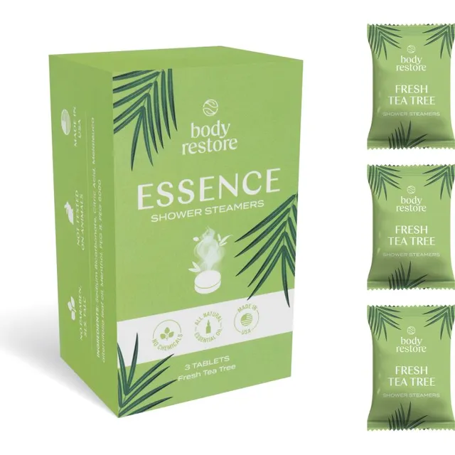 Body Restore Essence Shower Steamers dušitabletid lõhnatooted Fresh Tea Tree 3 tk