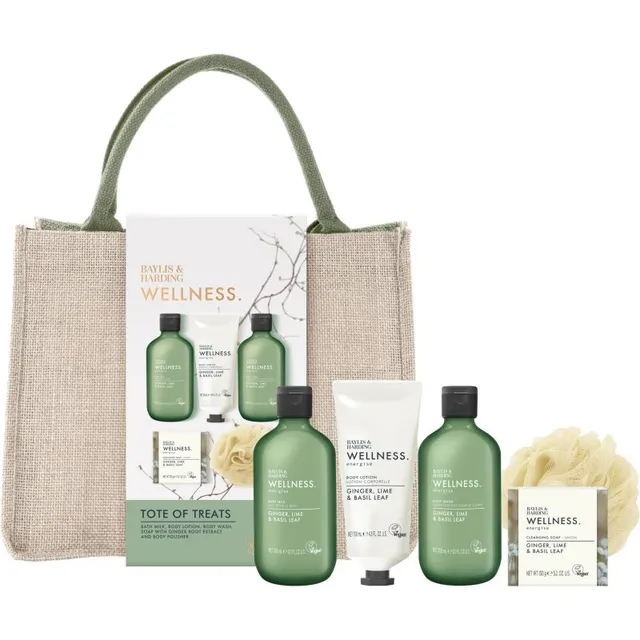 Baylis & Harding Wellness. Energise Kinkekomplekt kosmeetikakott Ginger, Lime & Basil Leaf