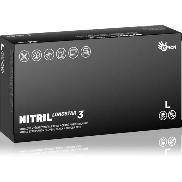 Espeon Nitril Longstar3 Black puudrita nitriilkindad suurus L 2x50 tk