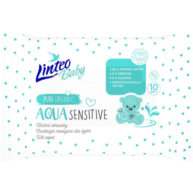 Linteo Baby Aqua Sensitive Õrnad niisked salvrätikud beebile 10 tk