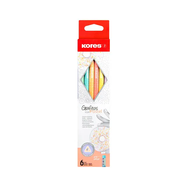 Harilik pliiats kolmnurkne kummiga Style Pastel HB, riputuspakis, KORES, 6 tk