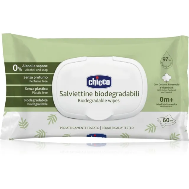 Chicco Biodegradable Baby Wipes Õrnad niisked salvrätikud beebile 60 tk