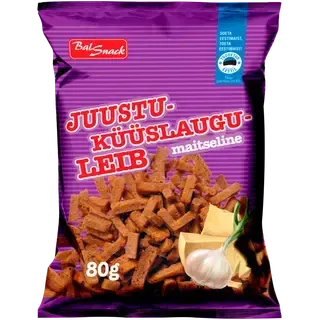 Juustu- ja küüslaugumaitseline leib, BALSNACK, 80 g